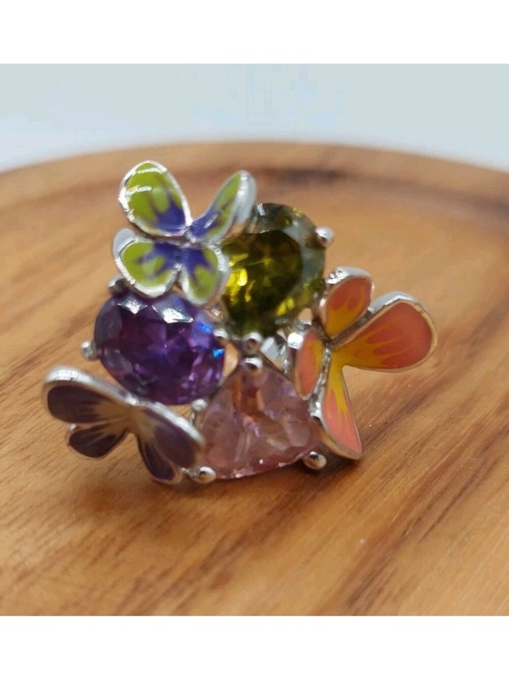 Park Lane Butterfly Ring Size 5.5 Silver Tone Multicolored Butterflies